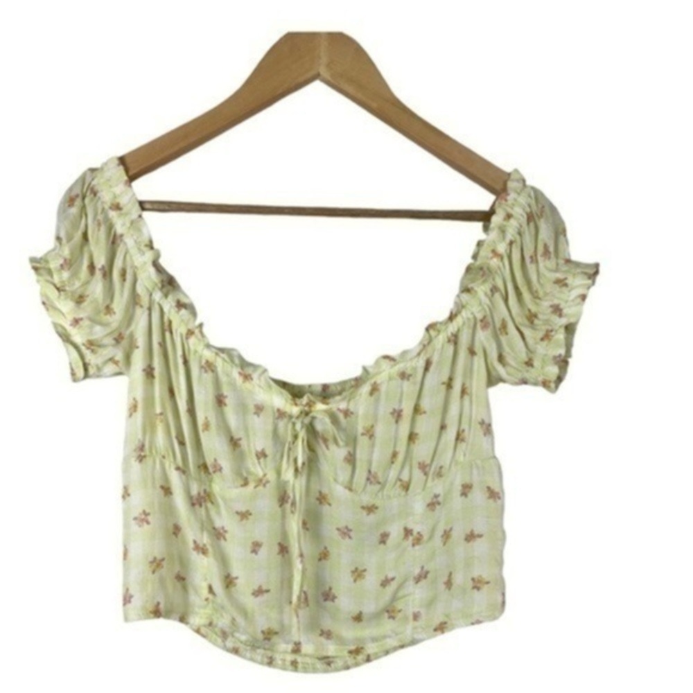 Nordstrom Abound Green Gingham Milkmaid Crop Top Medium